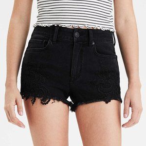 American Eagle High Rise Shortie Black Jean Shorts Size 4 Lace